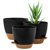 FaithLand 3-Pack Self-Watering Planter Pots in Black and Brown, 10, 9, and 8 inches