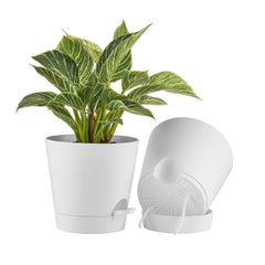 FaithLand 8-inch self-watering planter pot, white, front view