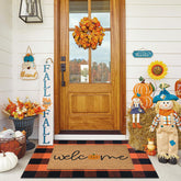 Fallovea Fall Decor Doormat Combo Set featuring coco coir welcome mat and plaid rug