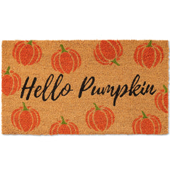 Fallovea Hello Pumpkin Coir Doormat front view with pumpkin design