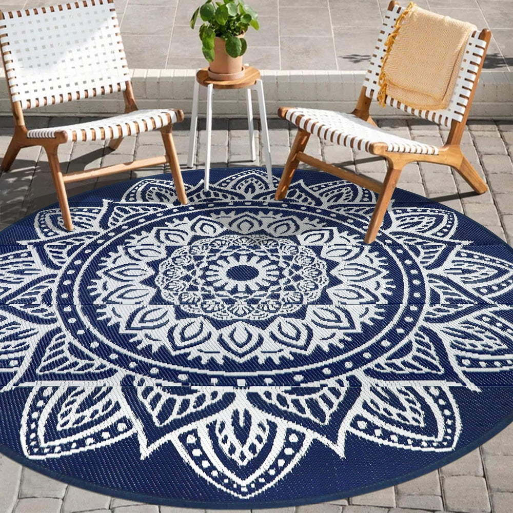 famibay 5 Ft Round Outdoor Rug Dark Blue front view