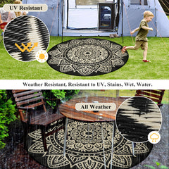 famibay 6 Ft Round Outdoor Rug displayed on patio