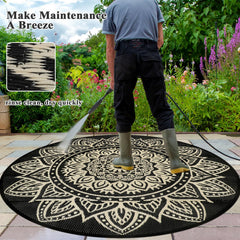 famibay 6 Ft Round Outdoor Rug showing vintage Mandala pattern