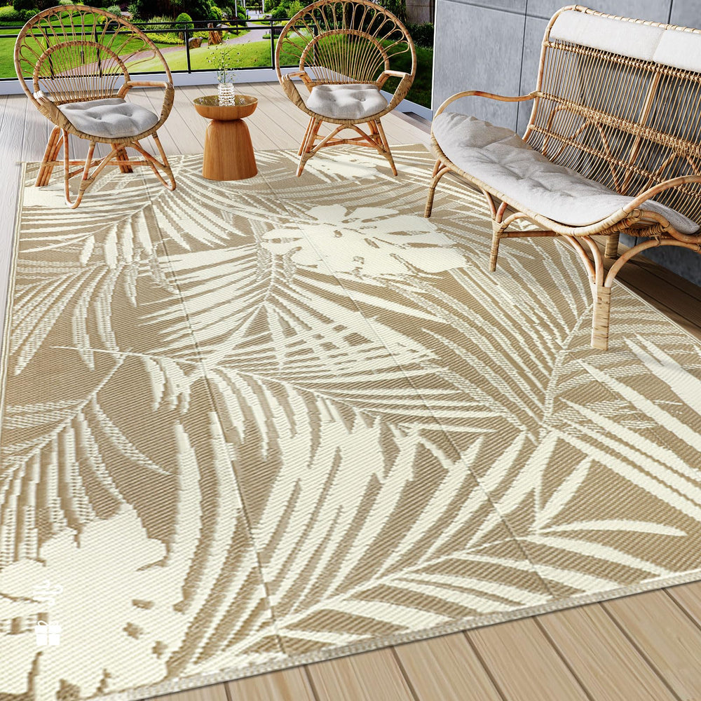 famibay Waterproof Outdoor Rug 6x9 in Brown & Beige