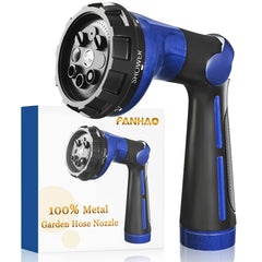 FANHAO Heavy Duty Garden Hose Nozzle in blue, front view