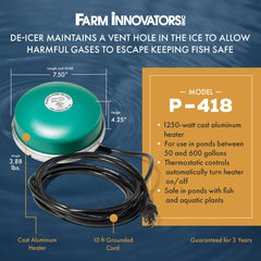 Farm Innovators Floating Pond De-Icer in a pond