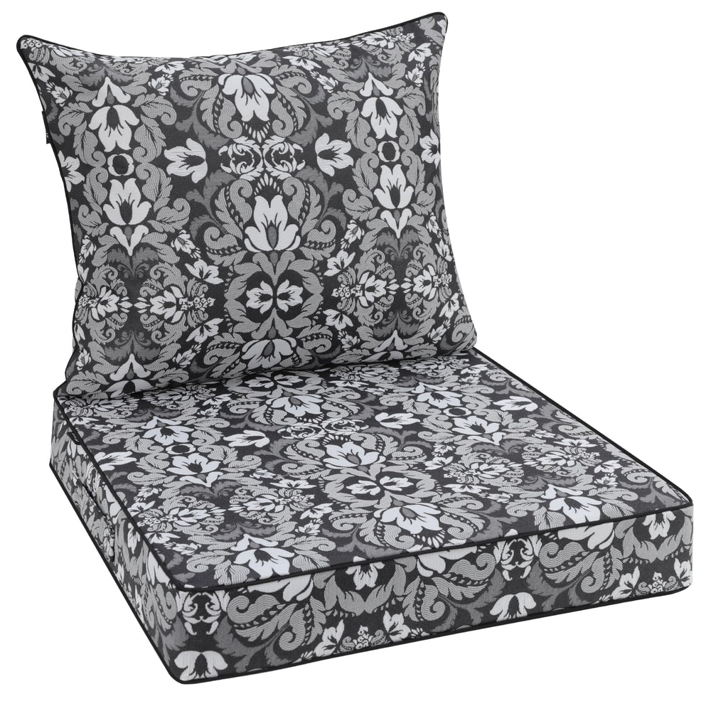 Favoyard Outdoor Deep Seat Patio Cushion Set front view in gray floral