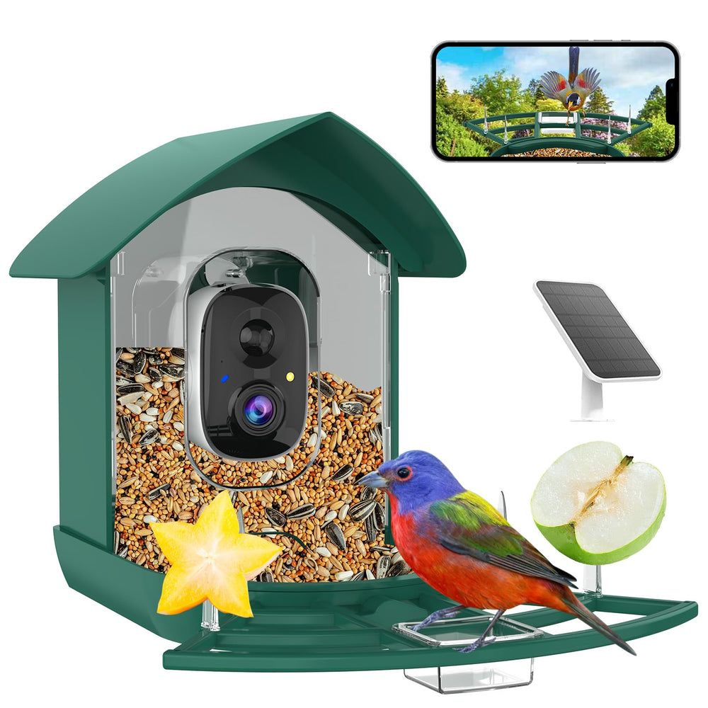 Fazoxo Bird Feeder Camera front view in pure dark green