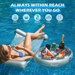 FEEBRIA Inflatable Pool Drink Holder in use at a poolside