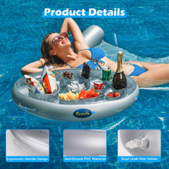 FEEBRIA Inflatable Pool Drink Holder with drinks and snacks