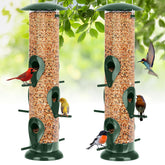 FEED GARDEN 13-inch green metal tube bird feeder front view
