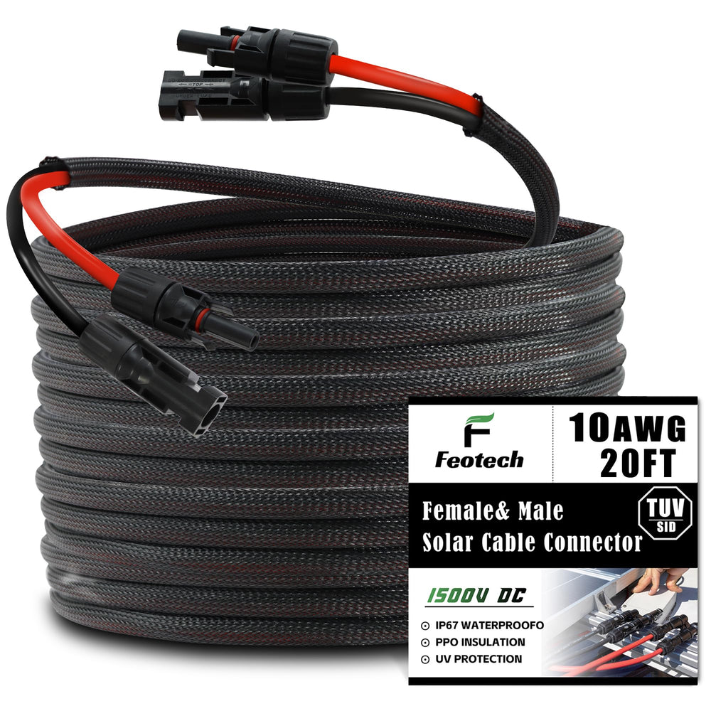 Feotech Twin Wire 20FT Solar Extension Cable front view with connectors