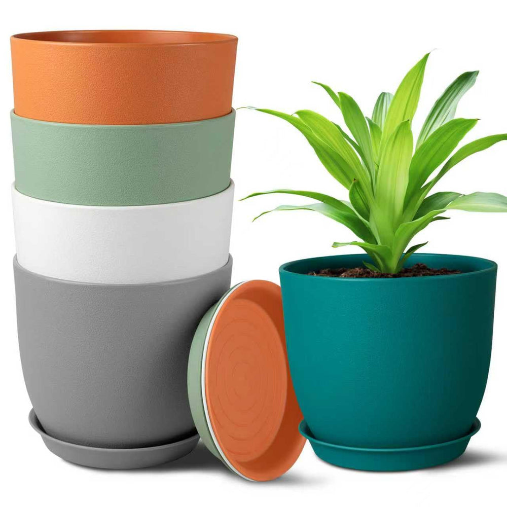Ferlypote 6 Inch Multicolor Plant Pots Set of 5 front view