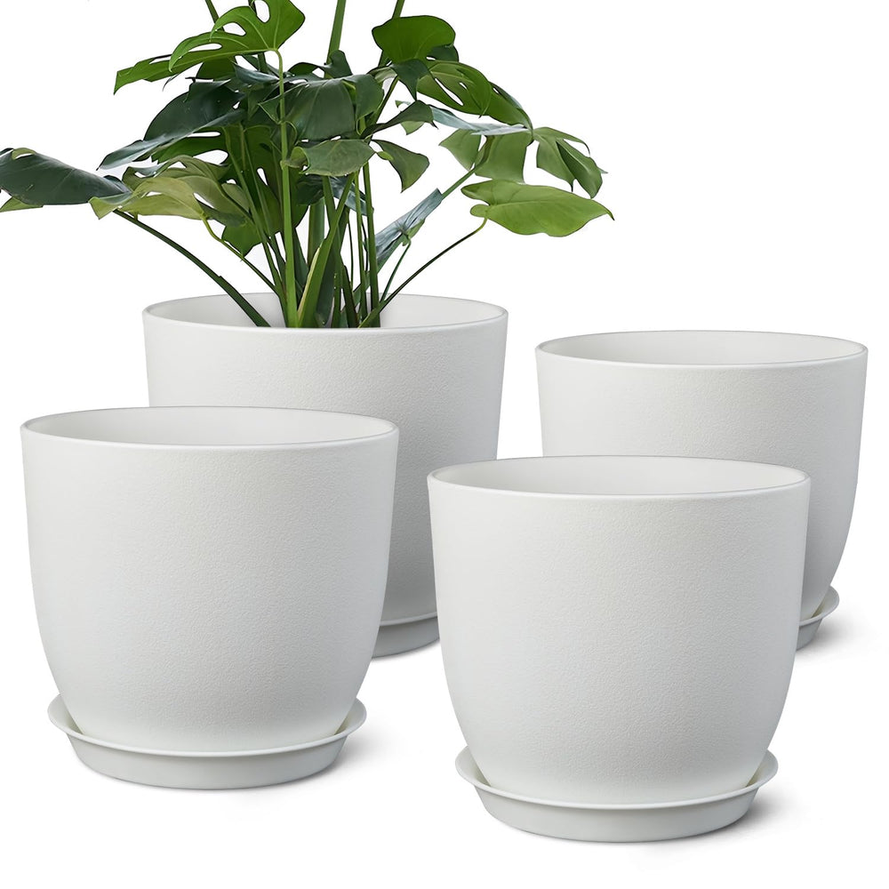 Ferlypote 8 inch white plant pot set of 4 front view