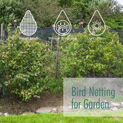 Fetanten Bird Netting showing included steel landscape staples