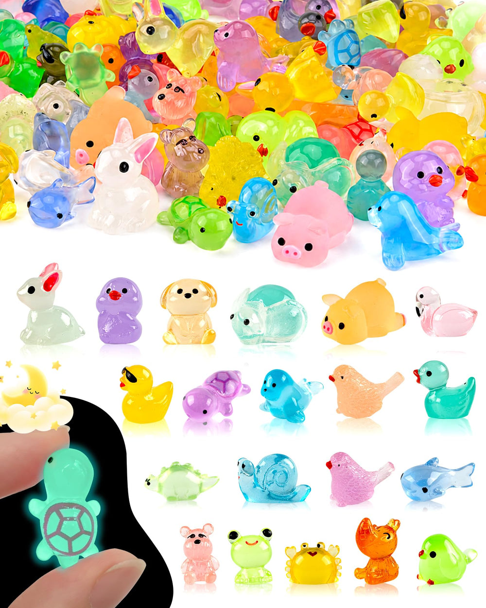 FEXIA 100 pcs luminous mini resin animals assorted designs