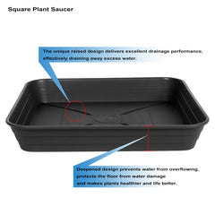 Feyvdzv 16-inch square plant saucer tray, black, on patio