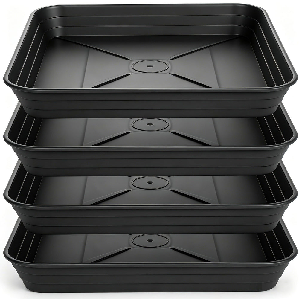 Feyvdzv 6 inch black square plant saucer tray front view