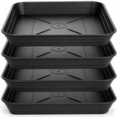 Feyvdzv 6 inch black square plant saucer tray front view
