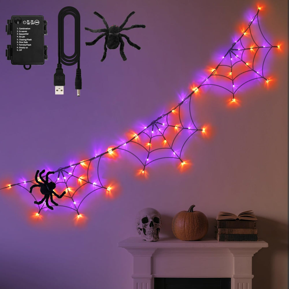 FFZZKJ Halloween Spider Web Lights 6FT with black spider
