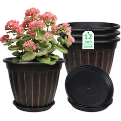 FGstyle 12 inch black planter front view with circular swirl pattern