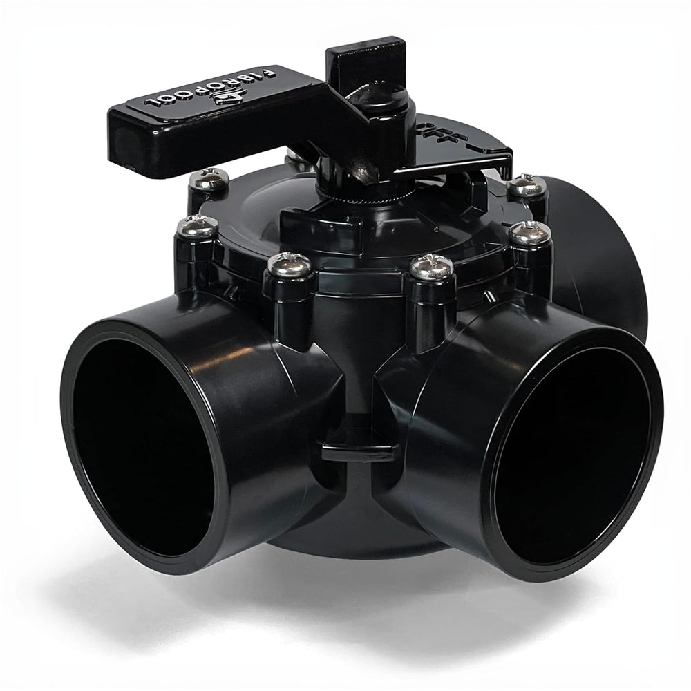 FibroPool 3-Way Pool Diverter Valve front view with slip ports