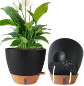 Fielda 10 inch self-watering planter black front view
