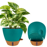 Fielda 10 Inch Self-Watering Planter front view in turquoise