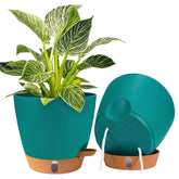 Fielda 8 inch turquoise self-watering plant pot front view