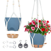 Fielda Hanging Planters front view, navy blue 8 inch