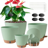 Fielda self watering pots set with five sizes in green color