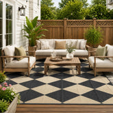fifame 9x12 outdoor rug in khaki and black pattern front view