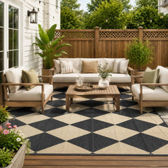fifame 9x12 outdoor rug in khaki and black pattern front view