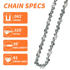 Fifchall 20 inch chainsaw chain side view
