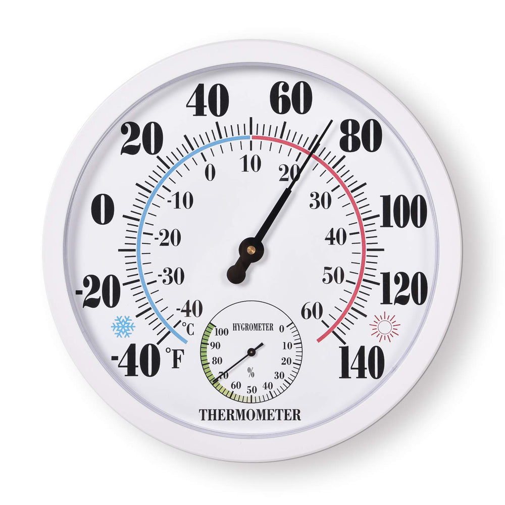 FILL AWAY Indoor Outdoor Thermometer 10-inch white front view