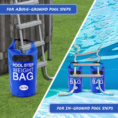 filled whumsdog pool ladder weight bags secured