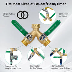 FINEST+ Brass Garden Hose Splitter 2 Way with stainless steel handle