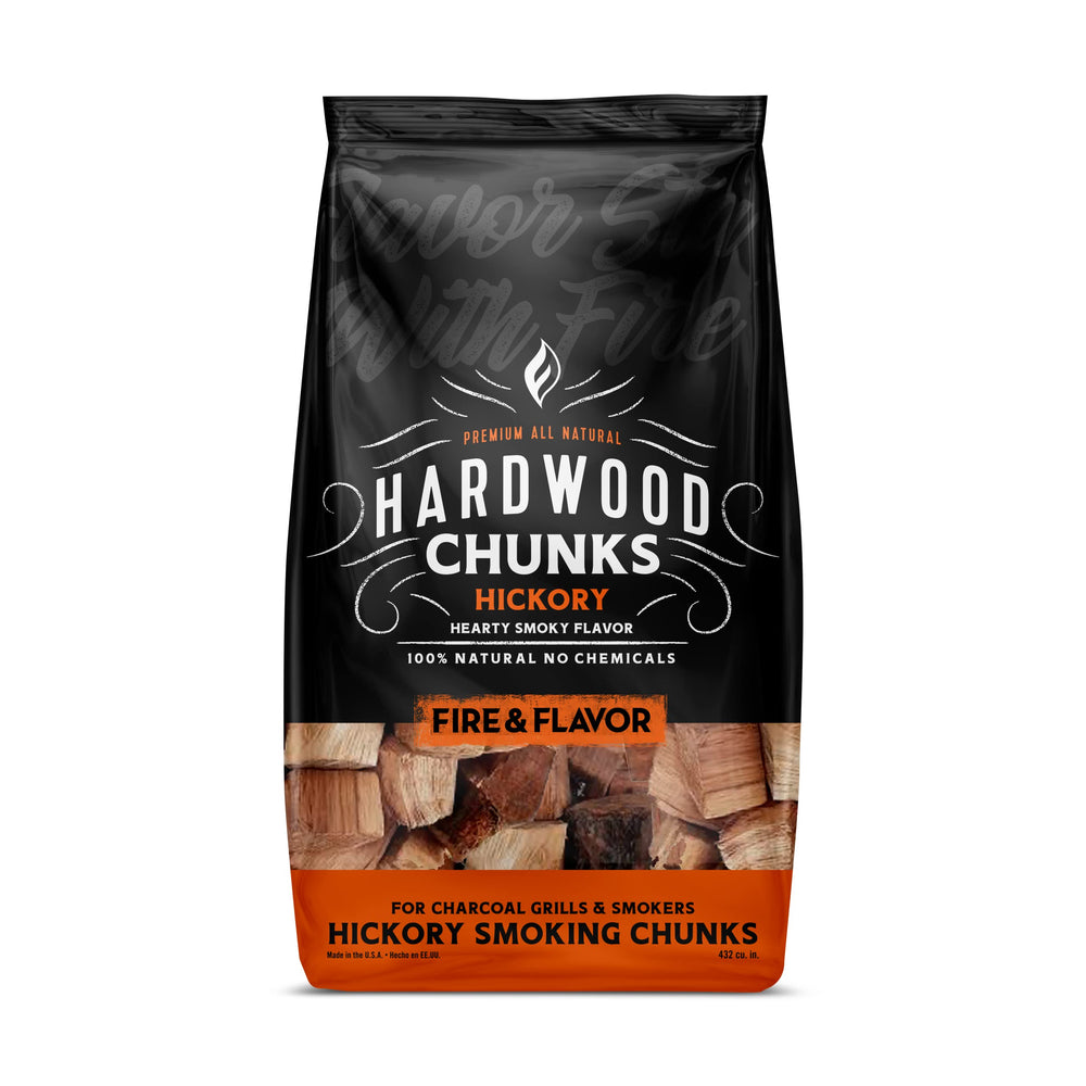 Fire & Flavor Hickory Wood Chunks front view in packaging