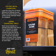 Fire & Flavor Oak Wood Chunks in a charcoal grill setup