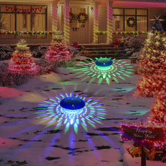 FirstE Solar Floating Pool Light glowing at night