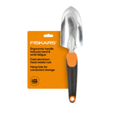 Fiskars Ergo Garden Trowel front view with aluminum head