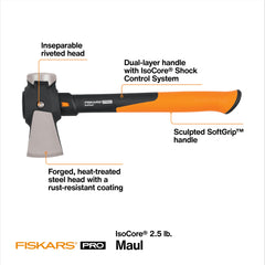 Fiskars Pro IsoCore Maul blade with rust-resistant coating