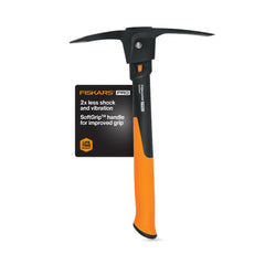 Fiskars Pro IsoCore Pickaxe & Hoe front view, orange and black