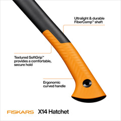 Fiskars X14 axe with protective sheath