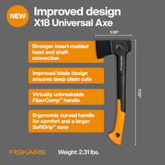 Fiskars X18 axe blade close-up showcasing sharp edge