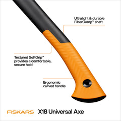 Fiskars X18 axe with protective sheath in place