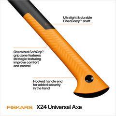 Fiskars X24 axe side view with sheath included