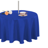 Fitable 60-inch round blue outdoor tablecloth with umbrella hole front view