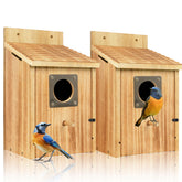 Fitraho 2 Pack Bird Houses front view made of cedar wood