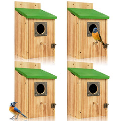 Fitraho 4 Pack Cedar Bird Houses in Green, front view